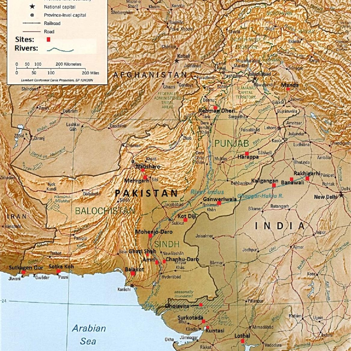 A map of pakistan with the location of the cities.