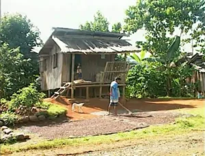 A man standing in front of a house.