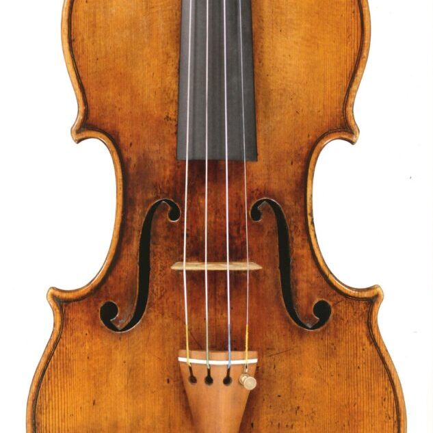 A violin with the bow missing is shown.